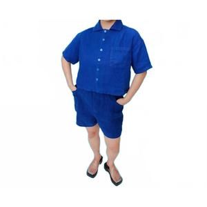 NEW MEALS women's fda work shirt in blueberry linen